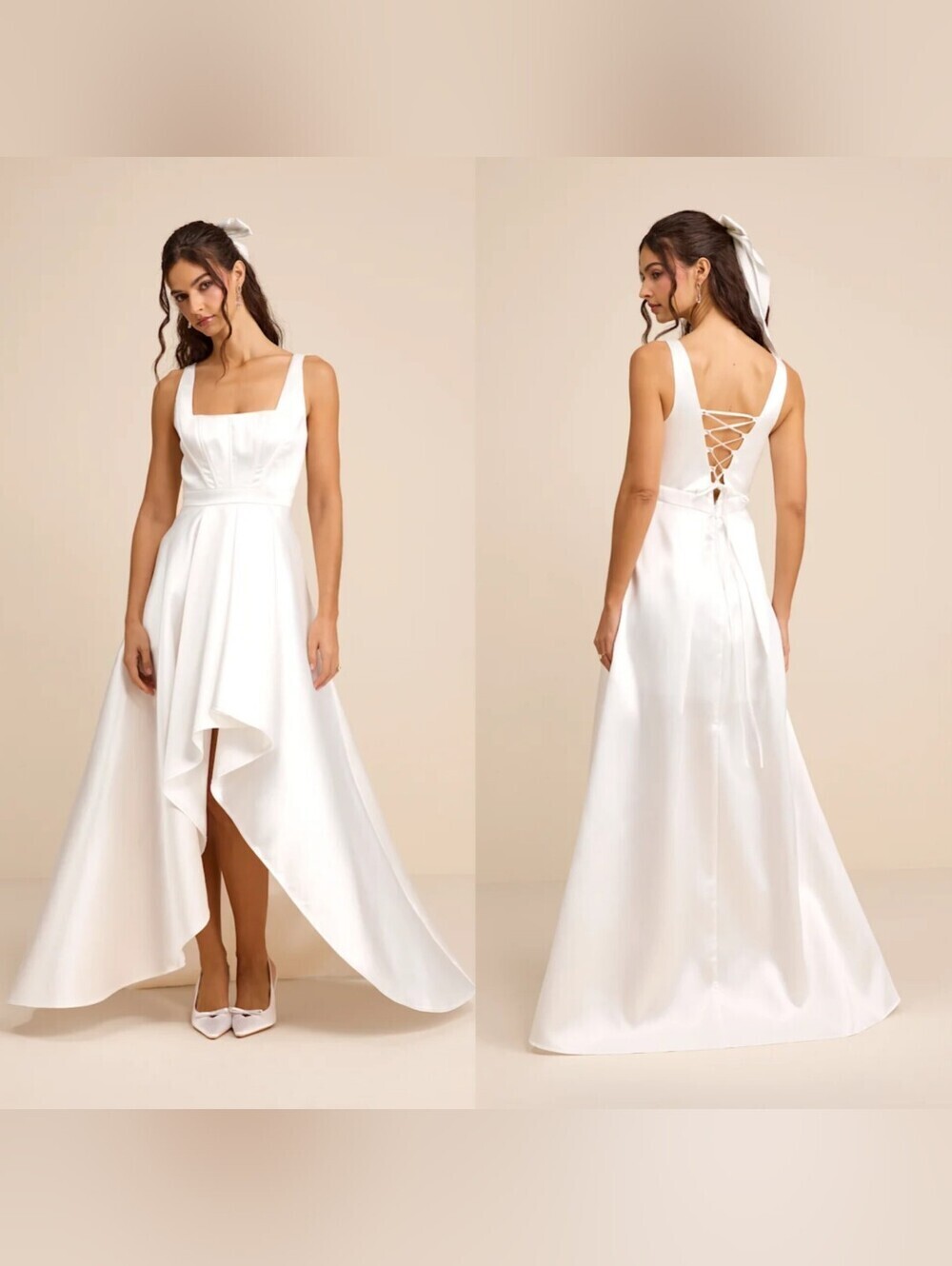 Lulus Rosabelle White Taffeta Bustier High-Low Maxi Dress Wedding Bridal Formal